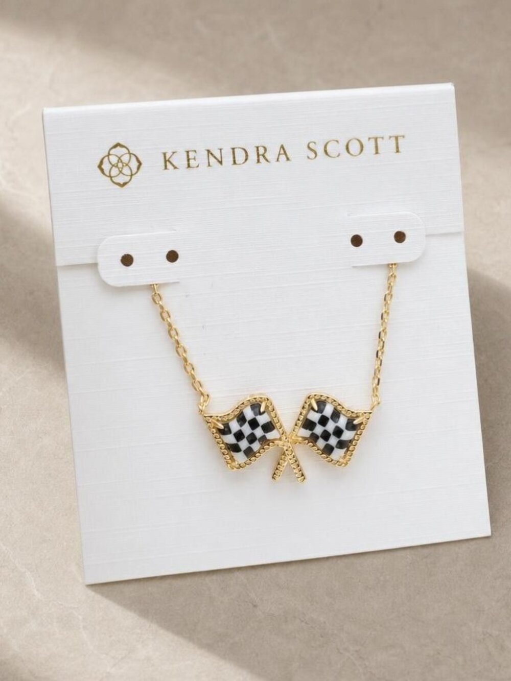 Kendra Scott Checkered Flag Gold Pendant Necklace